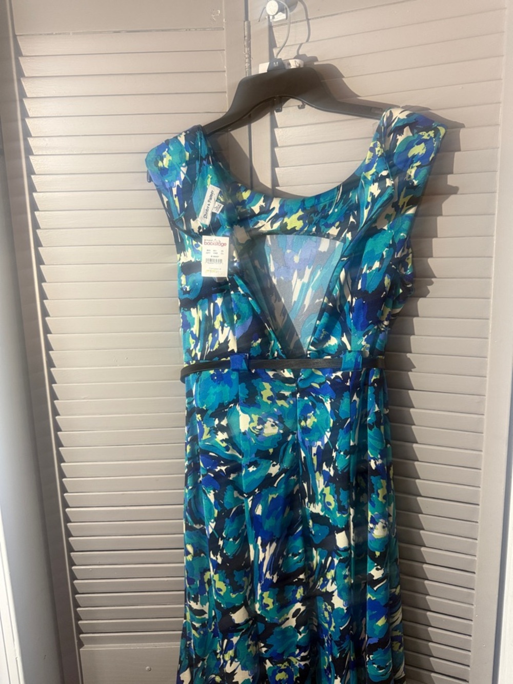 Shelby & Palmer Teal and Navy Abstract Tie-Waist Midi Dress - Picture 11 of 11
